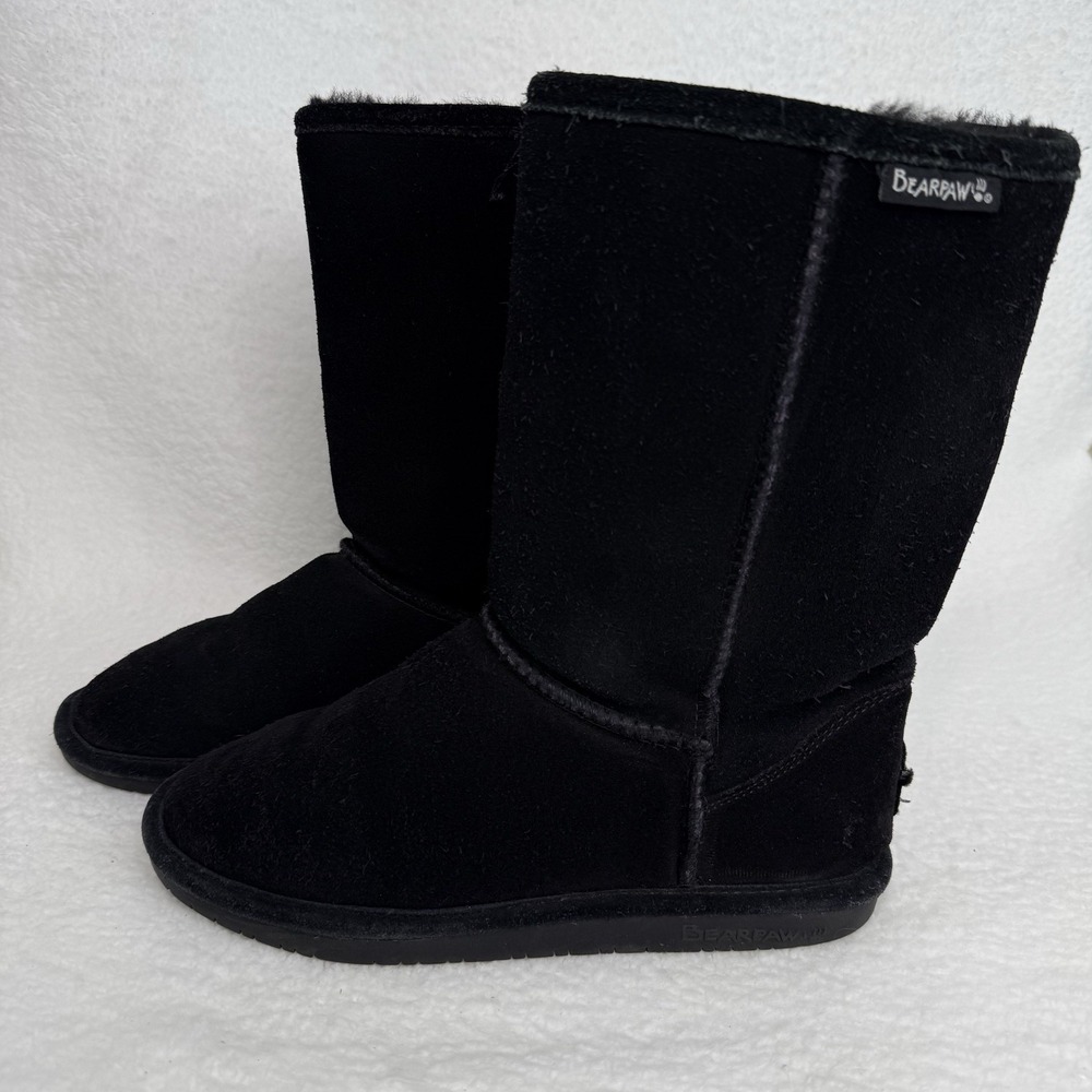 Bearpaw Women's Elle Short Winter Boots Black Size 9 Suede Sheepskin Wool Calf - Picture 5 of 12